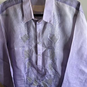 Barong Tagalog Mens formal. Filipino National Shirt. Light purple color.  XL.
